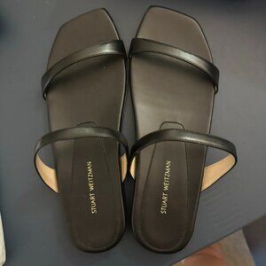 NWT Stuart Weitzman Aleena black flat strap / slide sandals, size 7